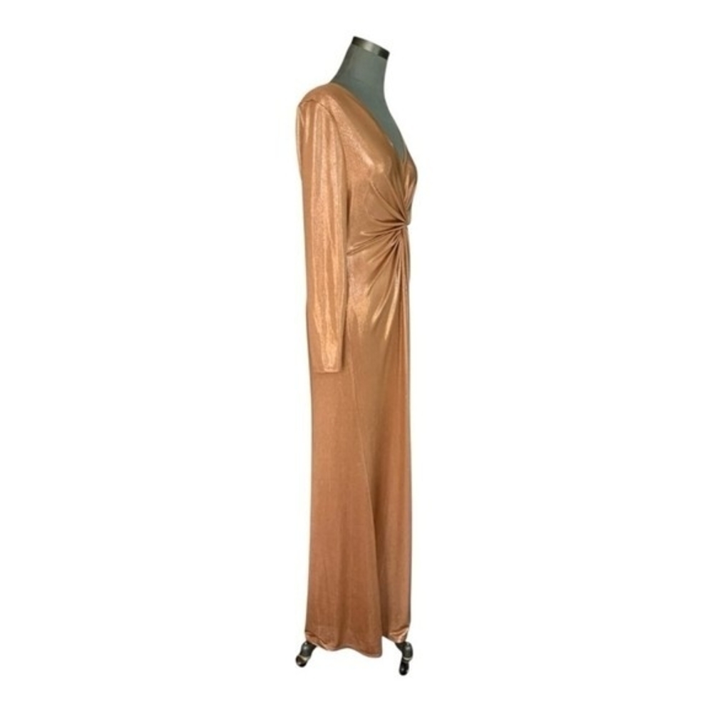 Lauren Ralph Lauren Gold Metallic Jersey Gown Twist Waist Maxi Dress Size 10 NWT - Picture 6 of 10